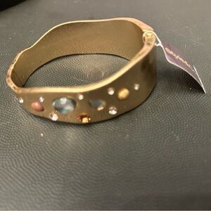 Elegant Gold Bracelet with Multicolor Stones Accents Gold Plated (hinge)